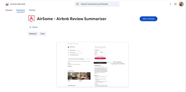 Chrome Web Store listing for AirSome extension